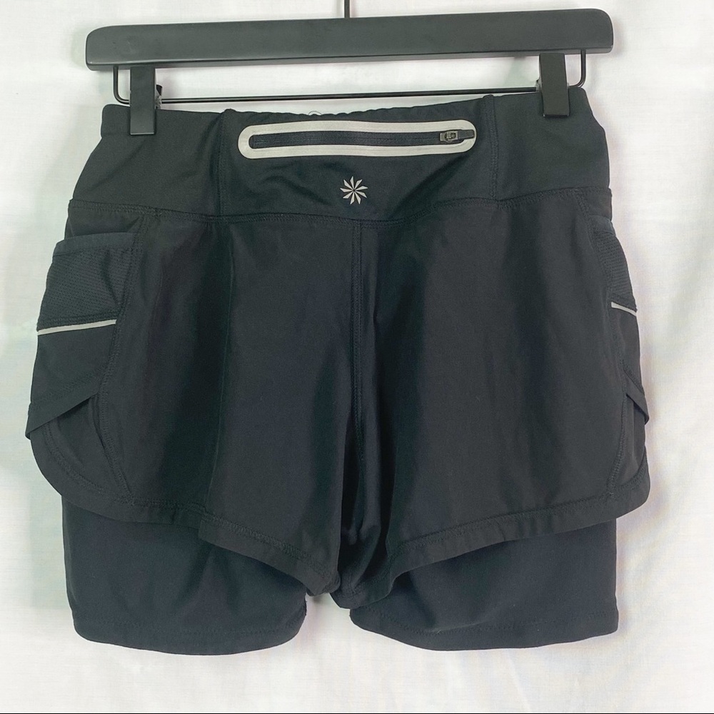 ATHLETA Fusion Stripe Ready Set 2 in 1 Black Shorts XXS - Picture 4 of 8